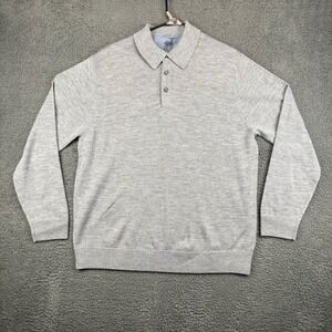 Rafffion Platinum Extra Fine Merino Wool Men's Long Sleeve Polo Sweater XL